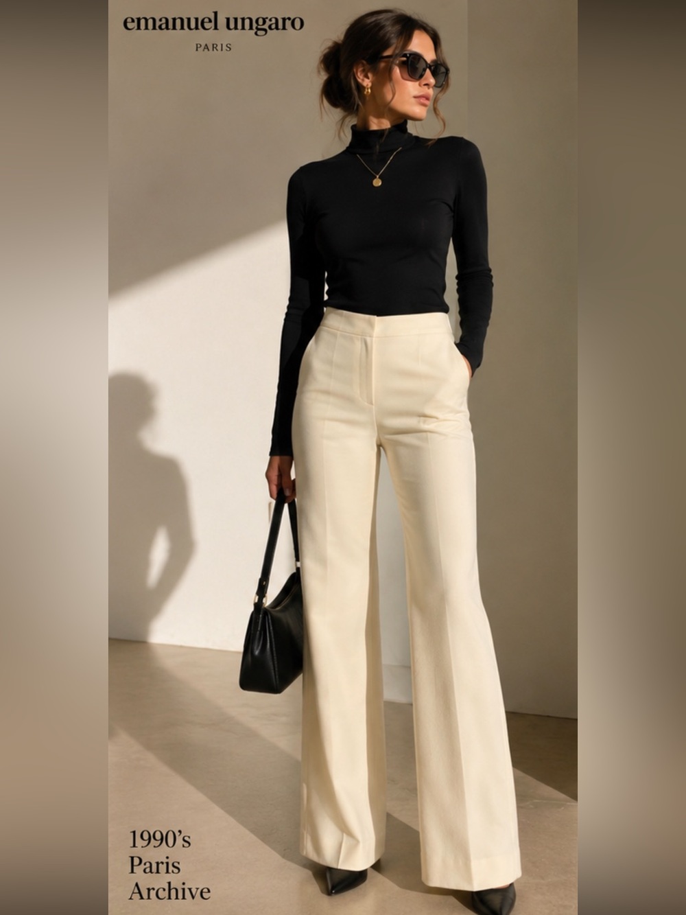 Vintage Emanuel Ungaro Paris Cream Wide-Leg Trousers